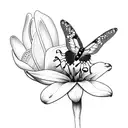 A detailed sketch of a butterfly and hummingbird perched on a lily tattoo design idea