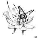 A detailed sketch of a butterfly and hummingbird perched on a lily tattoo design idea