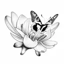 A detailed sketch of a butterfly and hummingbird perched on a lily tattoo design idea
