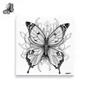 An intricate black-grey design featuring a butterfly, hummingbird, and lily intertwined tattoo design idea