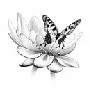 A detailed sketch of a butterfly and hummingbird perched on a lily tattoo design idea