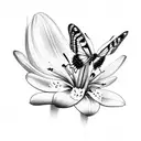A detailed sketch of a butterfly and hummingbird perched on a lily tattoo design idea