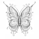 A delicate dotwork design of a butterfly and hummingbird surrounded by lilies tattoo design idea