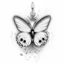 A delicate dotwork design of a butterfly and hummingbird surrounded by lilies tattoo design idea