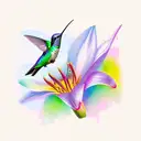 A vibrant and colorful hummingbird perched on a lily, surrounded by delicate butterfly wings as gap filler. tattoo design idea