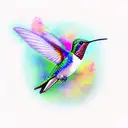 A vibrant and colorful hummingbird perched on a lily, surrounded by delicate butterfly wings as gap filler. tattoo design idea