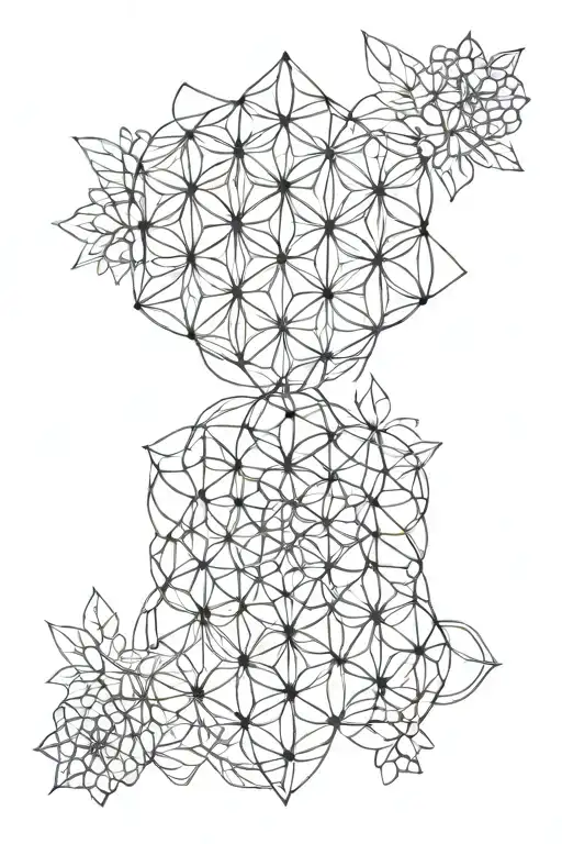 flower of life, wide two lines narrow as they approach the brush, geometry, six-petalled flower tattoo design idea