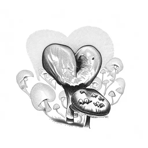 A tattoo of a heart-shaped valentine's card with a mushroom bouquet tattoo design idea