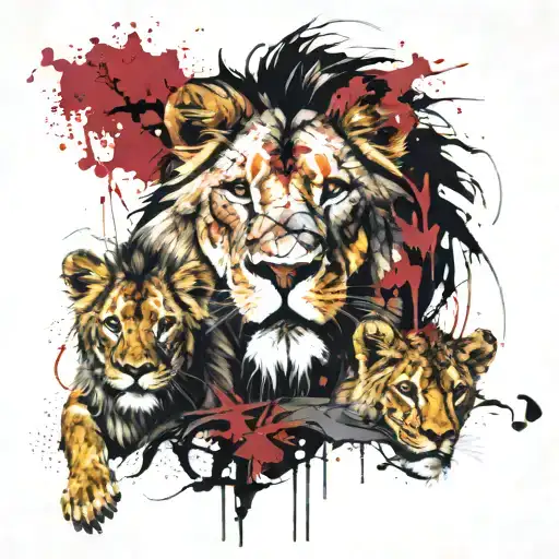 lion with two cubs tattoo design idea
