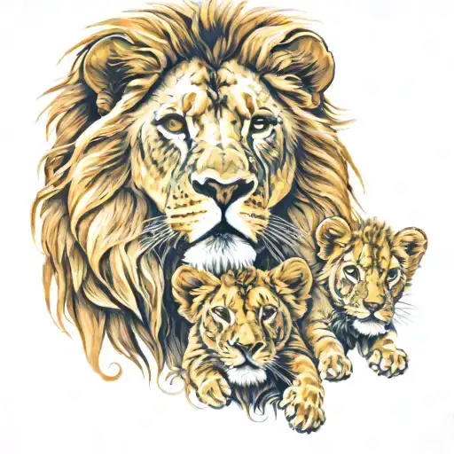 lion with two cubs tattoo design idea