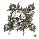 skull with roses with thorns tattoo design idea
