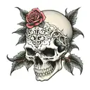 skull with roses with thorns tattoo design idea