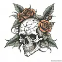 skull with roses with thorns tattoo design idea