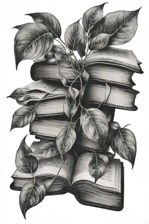 books with eucalyptus leaves growing tattoo design idea