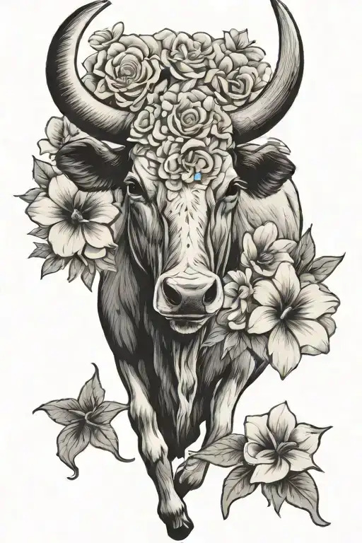 western zach bryan longhorn flowers no roses tattoo design idea