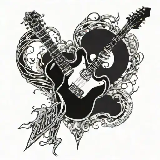 joilly, guitar, thunderbolt, sword, heart, volleyball tattoo design idea