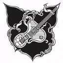 jolly, guitar, thunderbolt, sword, heart, volleyball tattoo design idea