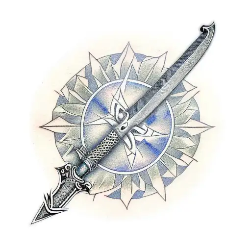 damascus sword monument tattoo design idea