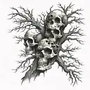 Dry tree with embedded skulls tattoo design idea