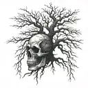 Dry tree with embedded skulls tattoo design idea