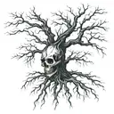 Dry tree with embedded skulls tattoo design idea
