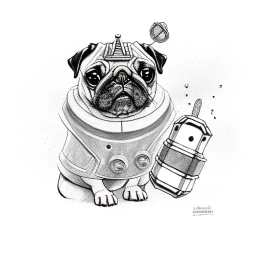 pug dog with thor's mjolnir  tattoo design idea