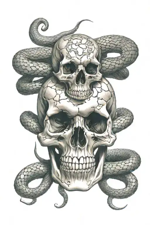 skull and snake tattoo design idea
