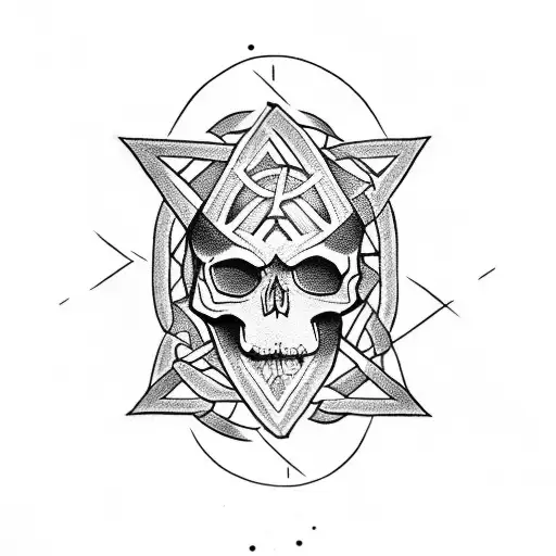 Skull with Viking runes inside a triangle tattoo design idea