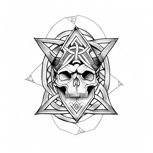 Skull with Viking runes inside a triangle tattoo design idea