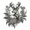 Stag surrounded by twisted thistles tattoo design idea