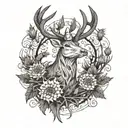 Stag surrounded by twisted thistles tattoo design idea