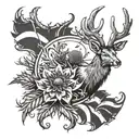 thistle and stag with scottish flag intertwined tattoo design idea