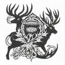 thistle and stag with scottish flag intertwined tattoo design idea
