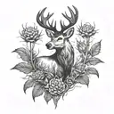 Stag surrounded by twisted thistles tattoo design idea