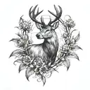 Stag surrounded by twisted thistles tattoo design idea