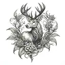 Stag surrounded by twisted thistles tattoo design idea