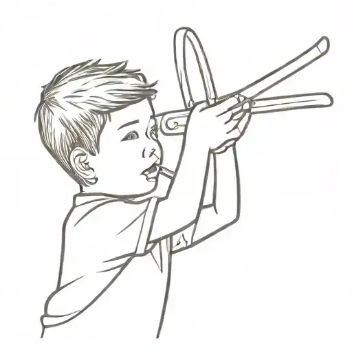 kid holding a slingshot and aiming tattoo design idea