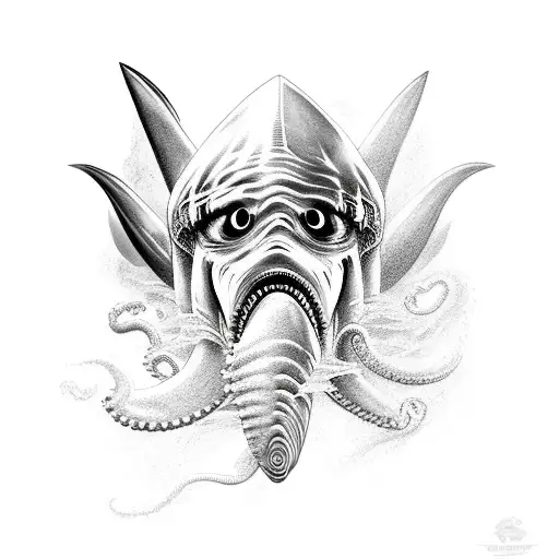 Poseidon with great white shark and octopus  tattoo design idea