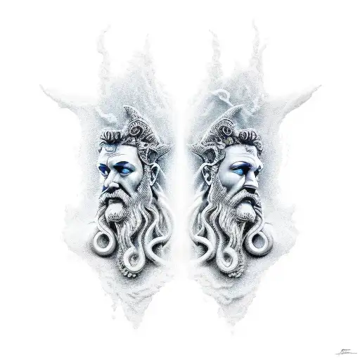 Poseidon and negative shade III.II.MMXX tattoo design idea