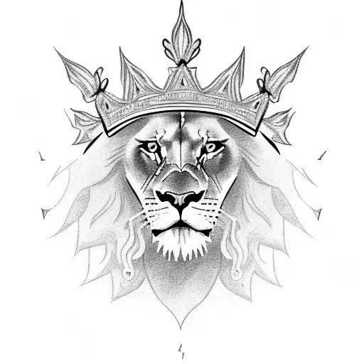 A majestic lion wearing a crown, surrounded by rays of light tattoo design idea