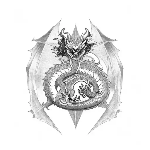dragon with 3 heads tattoo design idea