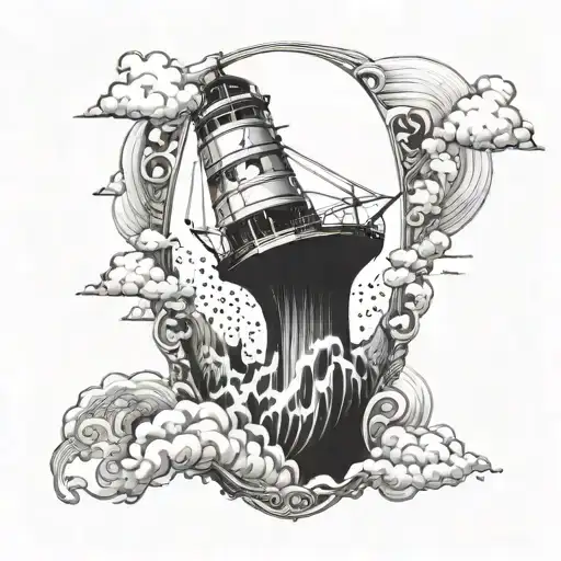 top half of hour glass Florida scenery going into lower half of hourglass a ship breaking out of it in a storm tattoo design idea