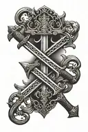 Two swords side by side pointing in opposite directions. One sword is hungarian and the other is french. tattoo design idea