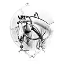 A horse and a car depicted as mechanical steampunk versions of themselves tattoo design idea