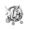 A horse and a car depicted as mechanical steampunk versions of themselves tattoo design idea
