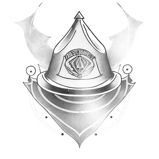 Illustrative tattoo of a mechanical sorting hat with Harry Potter house emblems tattoo design idea
