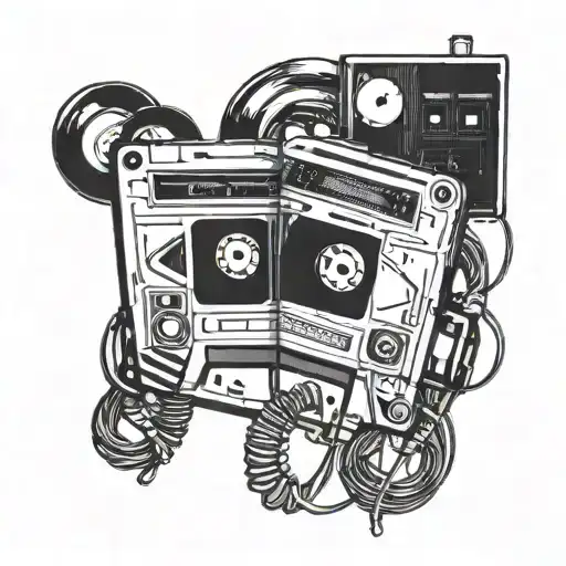 couple tattoo cassette and walkman tattoo design idea
