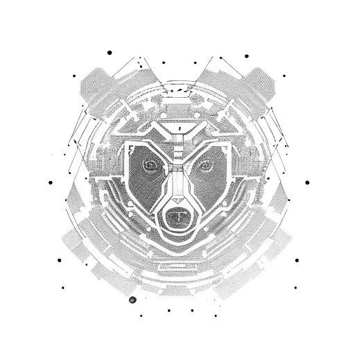 cybernetic bear seamless pattern tattoo design idea
