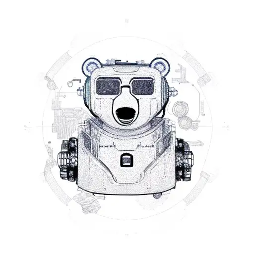 robotic bear steampunk seamless pattern tattoo design idea