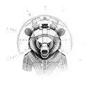 mechanical bear streampunk tattoo design idea